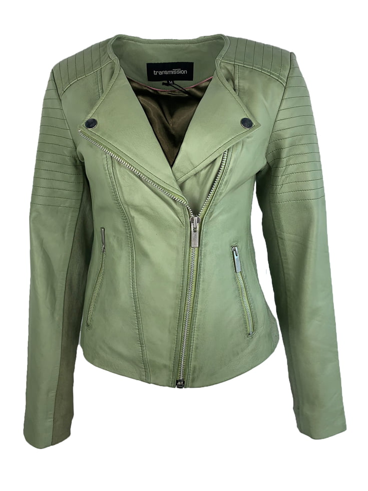 D.w.z halsband Weigering Leren jas zacht groen - Transmission Leather